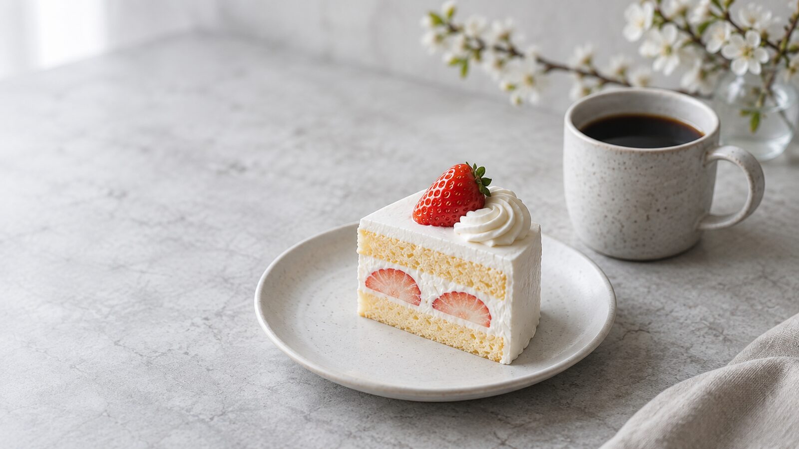 苺のショートケーキとコーヒー